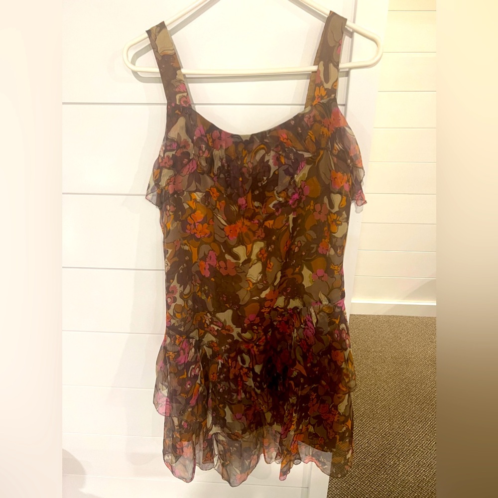 Peruvian Connection 100% silk floral dress, size 8